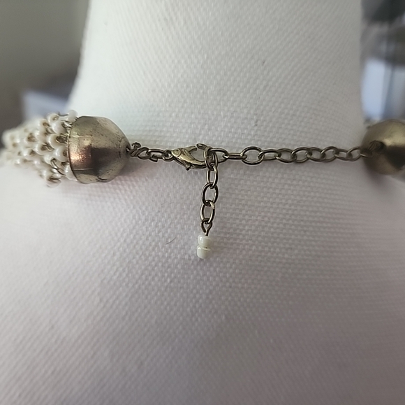 Women's White Multi Strands Faux Pearls Beads Tassel Fringe 20"  Necklace - Picture 6 of 6